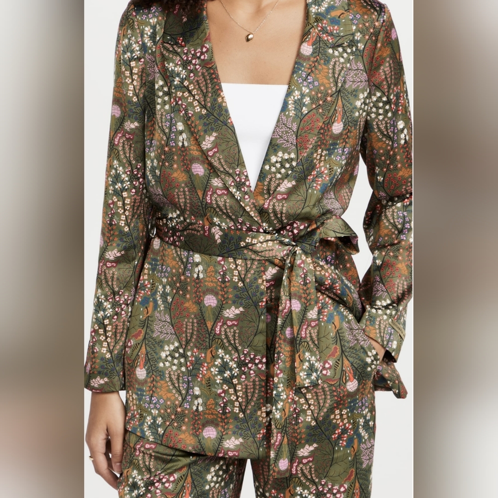 Scotch & Soda Printed Belted Single Breasted Blazer, Green, Size XL